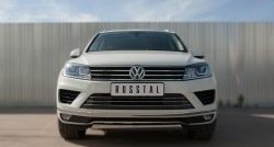 Защита переднего бампера (Ø75х42 мм, нержавейка) Russtal Volkswagen Touareg NF рестайлинг (2014-2018)