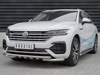 Защита переднего бампера (2 трубы Ø63 с клыками, нержавейка not 2.0 tsi) SLITKOFF Volkswagen Touareg CR (2018-2024)