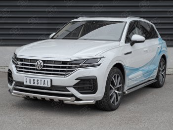 33 999 р. Защита переднего бампера (2 трубы Ø63 с клыками, нержавейка not 2.0 tsi) SLITKOFF Volkswagen Touareg CR (2018-2024)  с доставкой в г. Краснодар. Увеличить фотографию 3