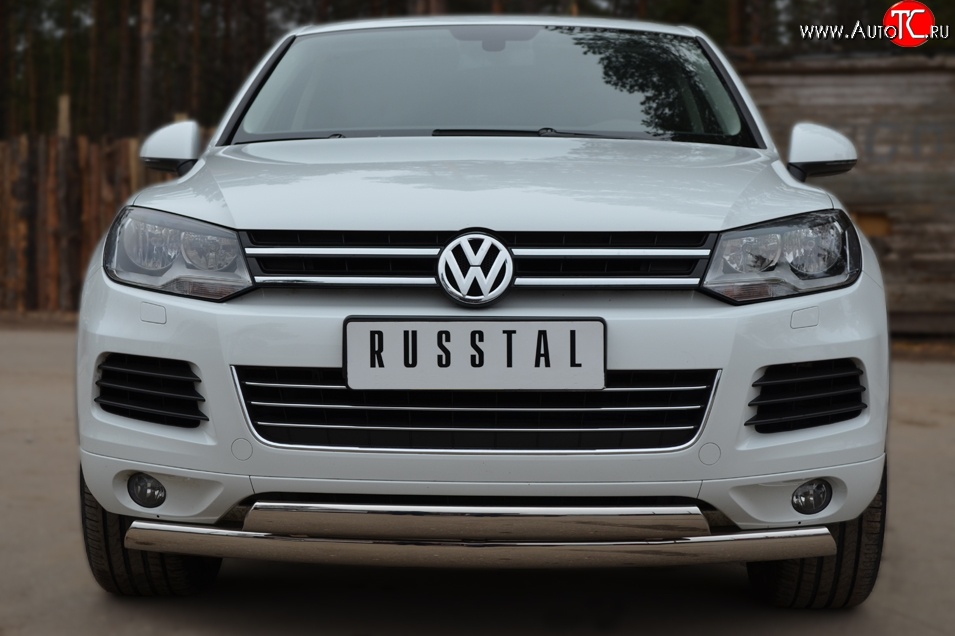 27 999 р. Защита переднего бампера (2 трубыØ75х42 мм, нержавейка) Russtal Volkswagen Touareg NF дорестайлинг (2010-2014)  с доставкой в г. Краснодар