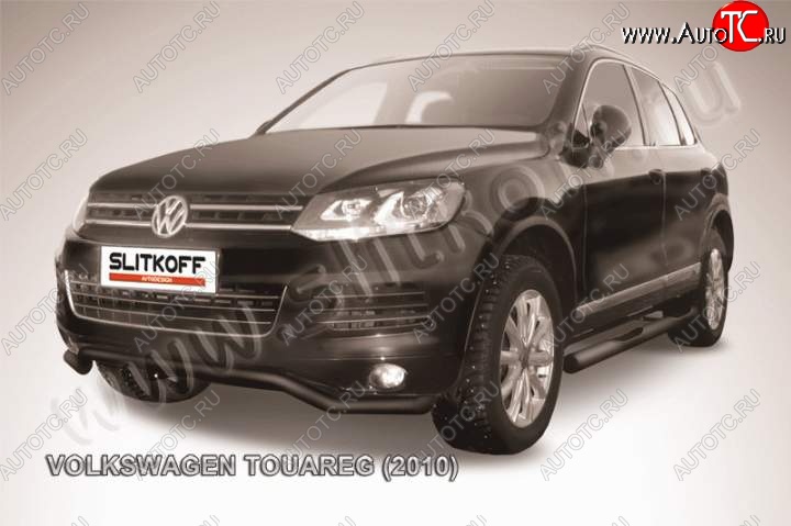 12 549 р. защита переднего бампера Slitkoff  Volkswagen Touareg  NF (2010-2014) дорестайлинг (Цвет: серебристый)  с доставкой в г. Краснодар