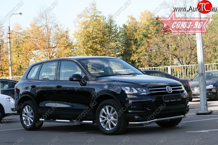 13 445 р. Защита переднего бампера одинарная Souz-96 (d60) Volkswagen Touareg NF дорестайлинг (2010-2014)  с доставкой в г. Краснодар