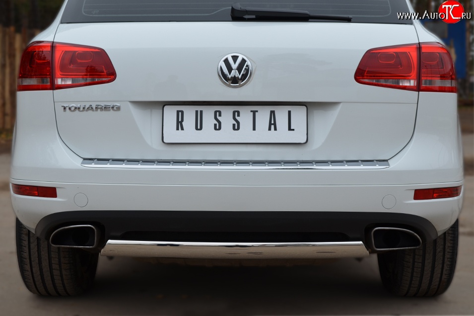 16 849 р. Защита заднего бампера (Ø75x42 мм, нержавейка) Russtal Volkswagen Touareg NF дорестайлинг (2010-2014)  с доставкой в г. Краснодар