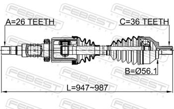 15 849 р. Правый привод передний в сборе FEBEST Volvo C70 P80 хэтчбэк 3 дв. рестайлинг (2002-2005)  с доставкой в г. Краснодар. Увеличить фотографию 2