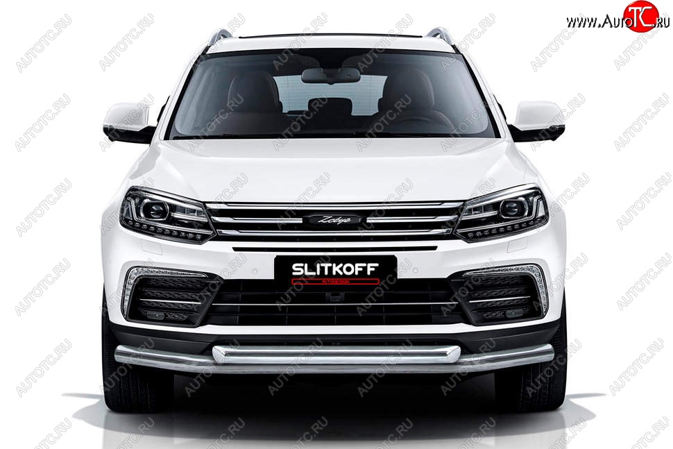 15 699 р. Защита переднего бампера Slitkoff (двойная, d57/57)  Zotye Coupa  B11F (2019-2021) (Нержавейка, Полированная)  с доставкой в г. Краснодар